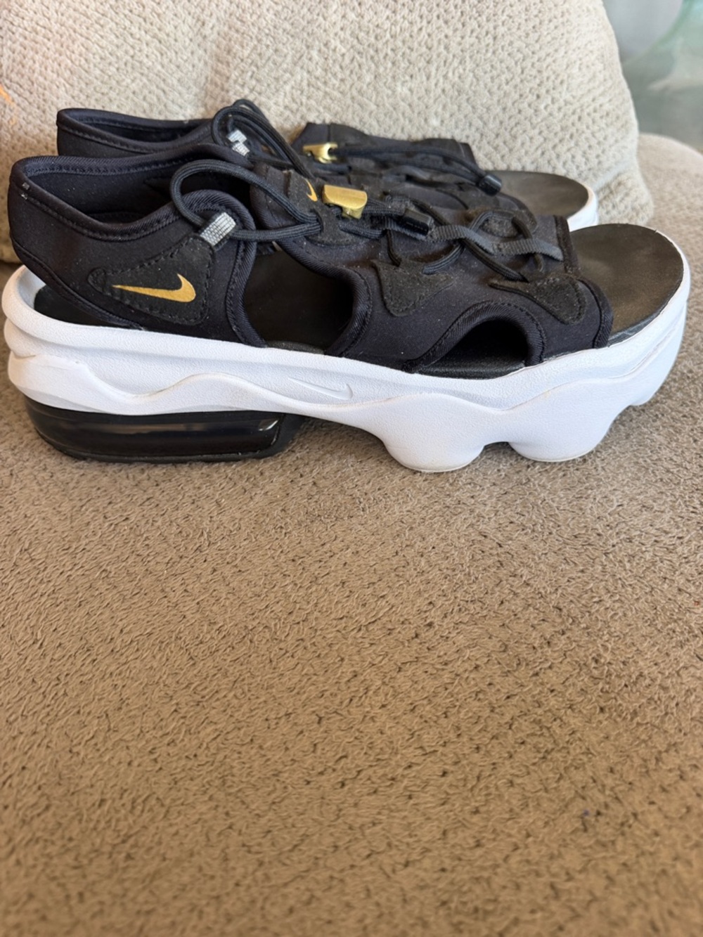 Nike Black and Gold Women's Chunky Sport Sandal